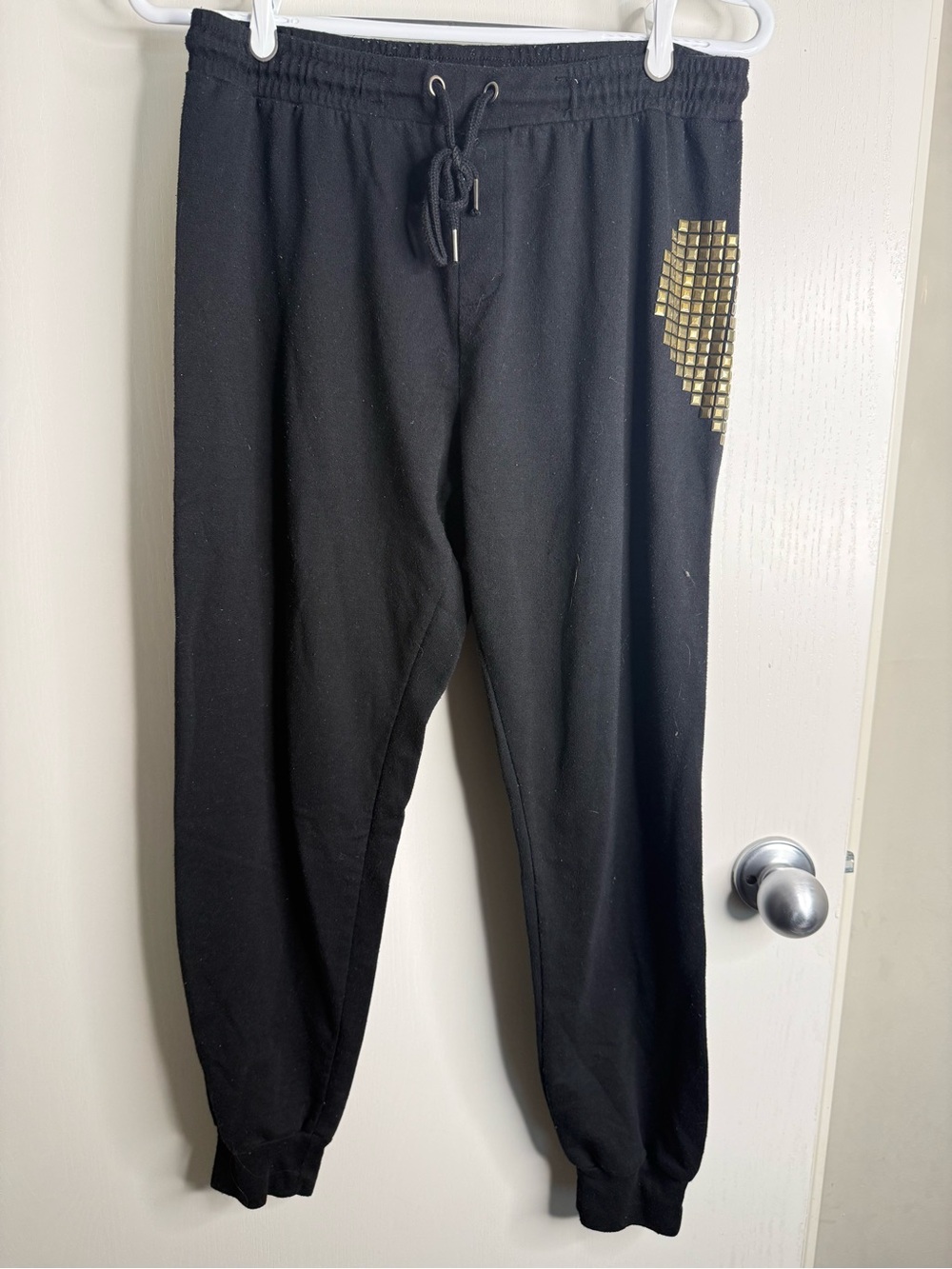 SWS Black Women's Jogger Sweatpants with Gold Heart Accent